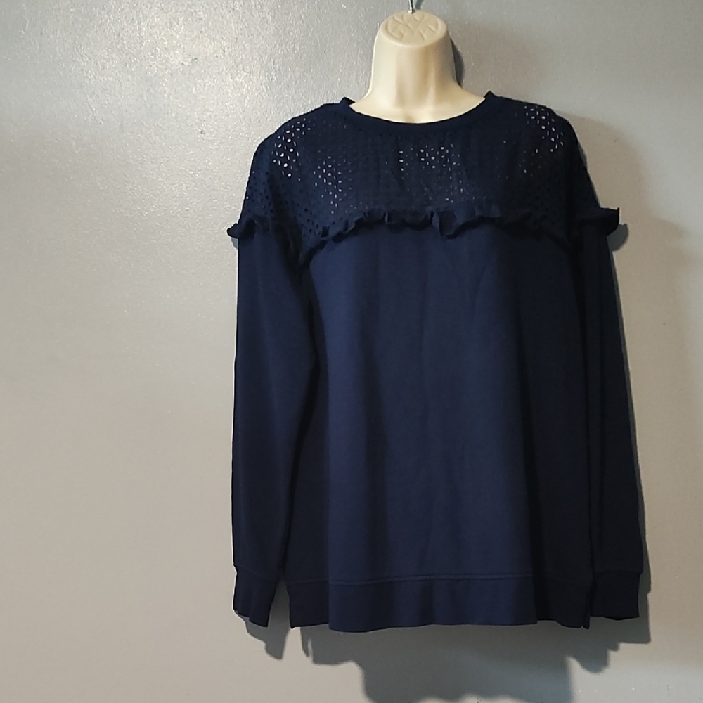 Crown & Ivy Navy Sweater with Eyelet Design